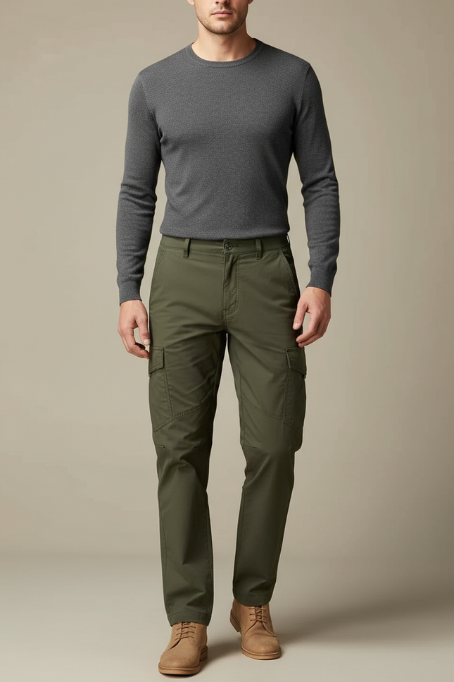 Pantalon Cargo Vert Olive Décontracté Multipoches Homme - Kaki Coton