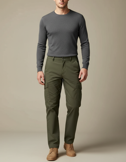 Pantalon Cargo Vert Olive Décontracté Multipoches Homme - Kaki Coton