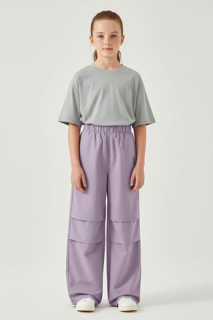 Pantalon Cargo Violet Ample Molleton Enfant
