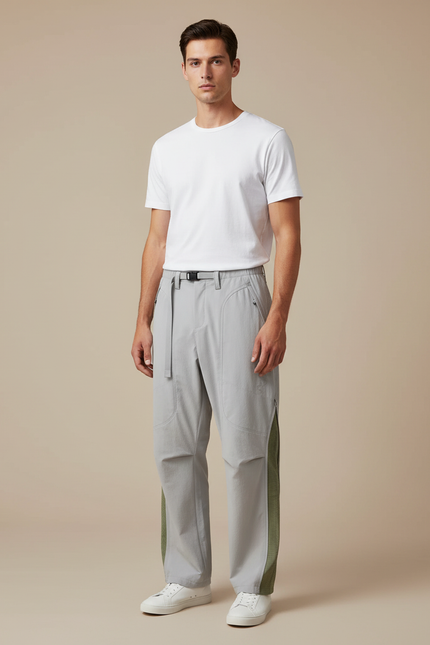 Pantalon Cargo Gris Clair Coupe Droite Décontracté - Polyester