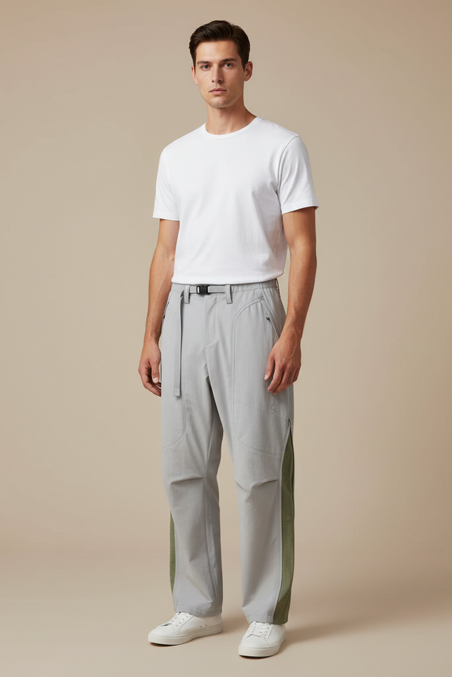 Pantalon Cargo Gris Clair Coupe Droite Décontracté - Polyester