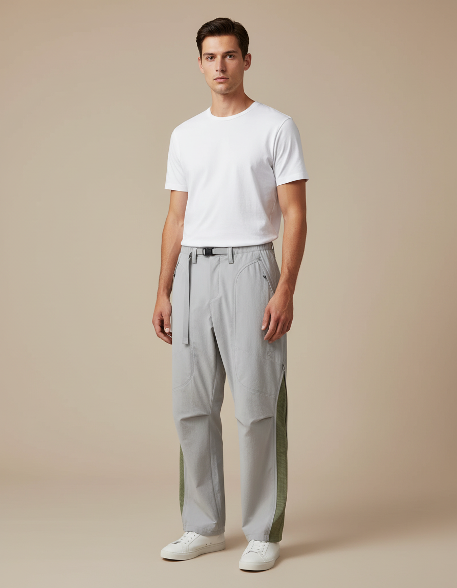 Pantalon Cargo Gris Clair Coupe Droite Décontracté - Polyester