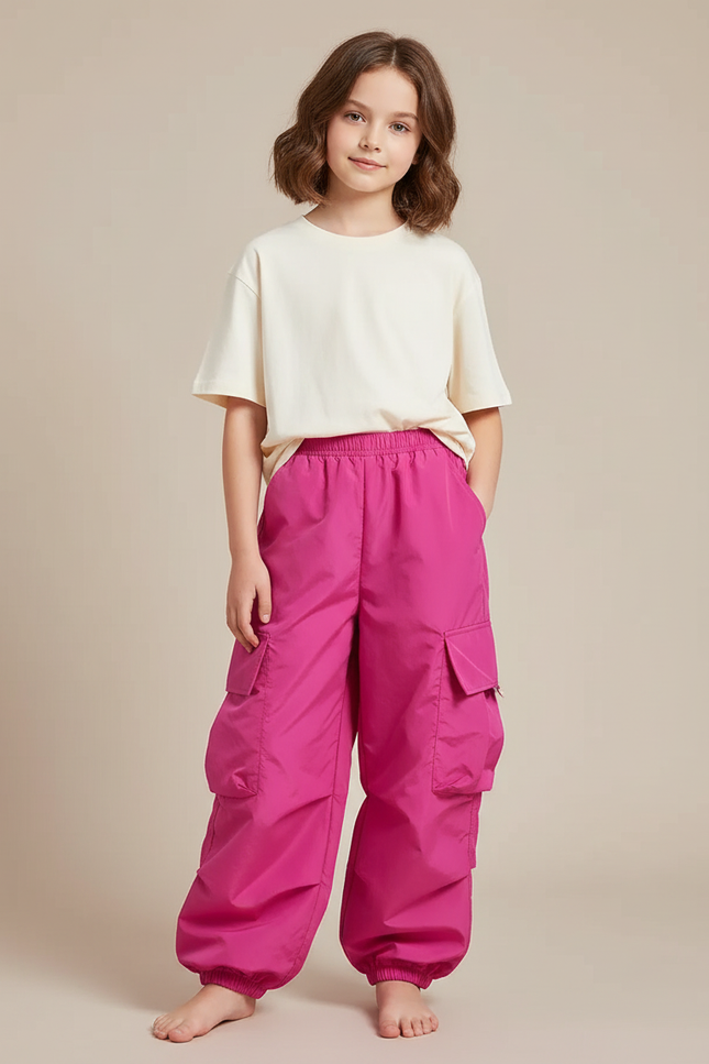 Pantalon Cargo Fuchsia Ample Multipoches Enfants - Rose Polyester