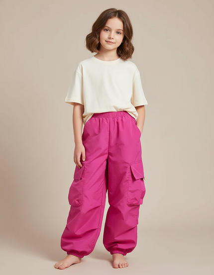 Pantalon Cargo Fuchsia Ample Multipoches Enfants - Rose Polyester