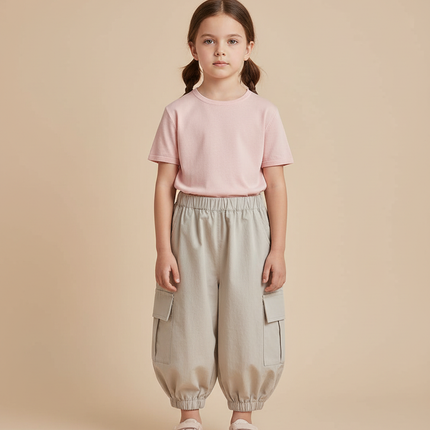 Pantalon Cargo Enfant Ample Beige Poches Latérales - Coton