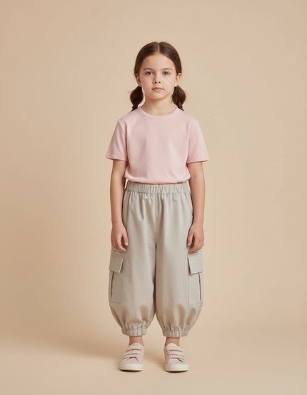 Pantalon Cargo Enfant Ample Beige Poches Latérales - Coton
