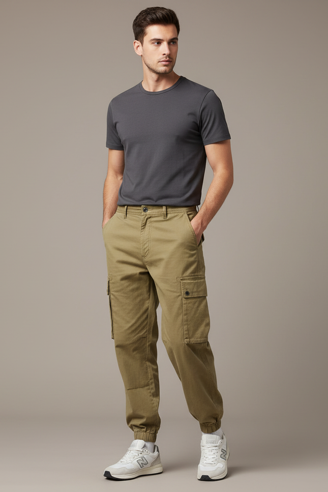 Pantalon Cargo Kaki Coton Multipoches Décontracté - Toile