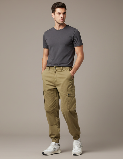 Pantalon Cargo Kaki Coton Multipoches Décontracté - Toile
