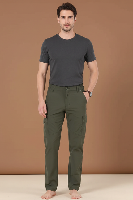 Pantalon Cargo Vert Kaki Droit Homme Multipoches Décontracté - Polyester