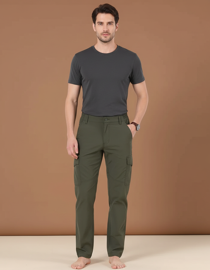 Pantalon Cargo Vert Kaki Droit Homme Multipoches Décontracté - Polyester