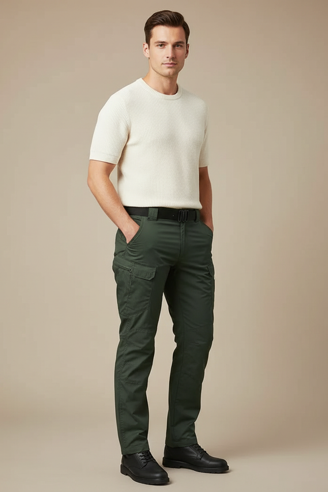 Pantalon Cargo Vert Multipoches Homme Tactique Coton