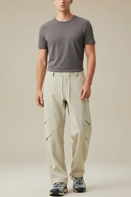 Pantalon Cargo Beige Homme Ample Décontracté Sportif - Polyester