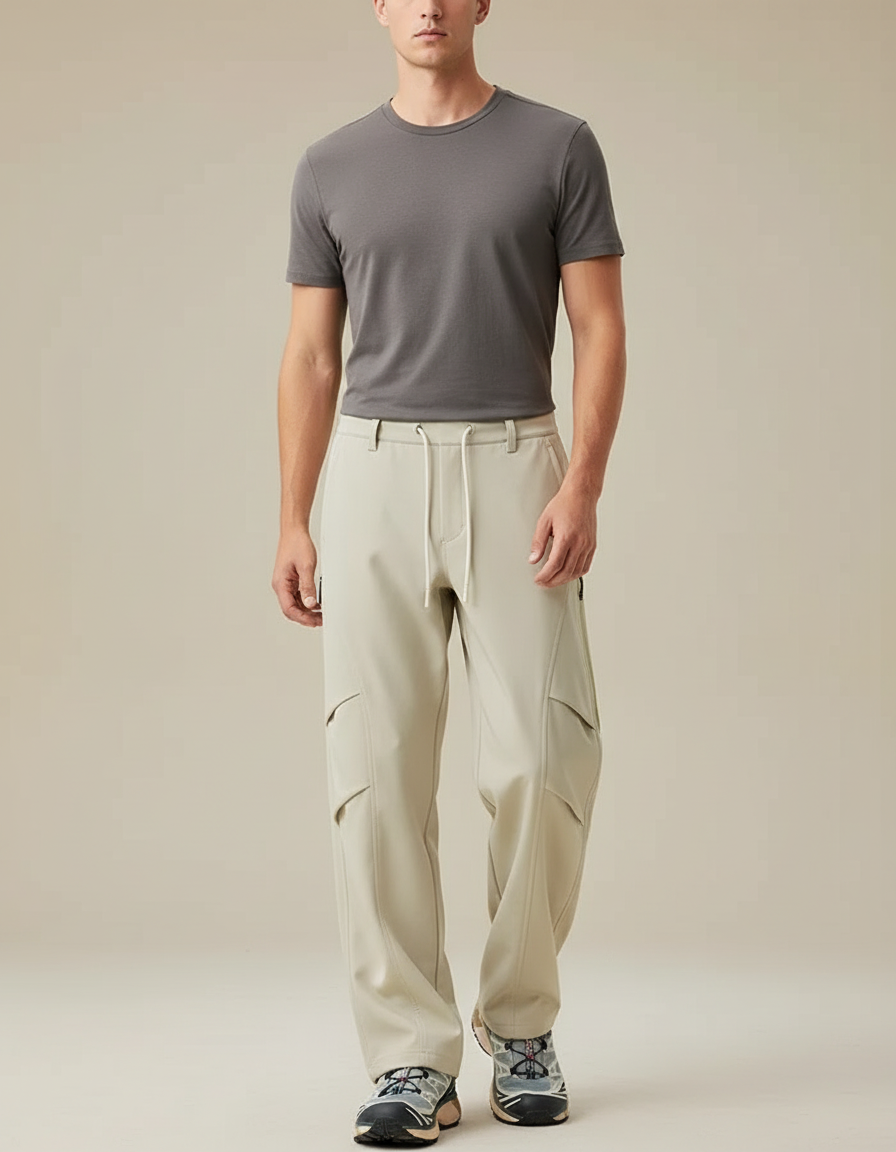 Pantalon Cargo Beige Homme Ample Décontracté Sportif - Polyester