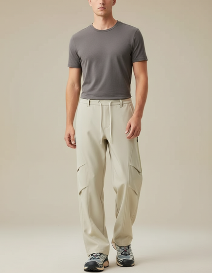 Pantalon Cargo Beige Homme Ample Décontracté Sportif - Polyester