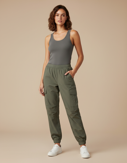 Pantalon Cargo Vert Kaki Léger Fluide Femme - Gabardine
