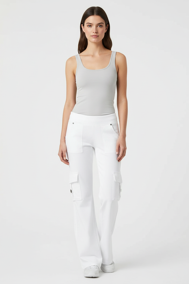Pantalon Cargo Blanc Coupe Droite Décontracté Poches - Toile