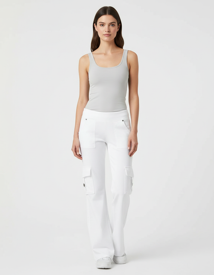 Pantalon Cargo Blanc Coupe Droite Décontracté Poches - Toile