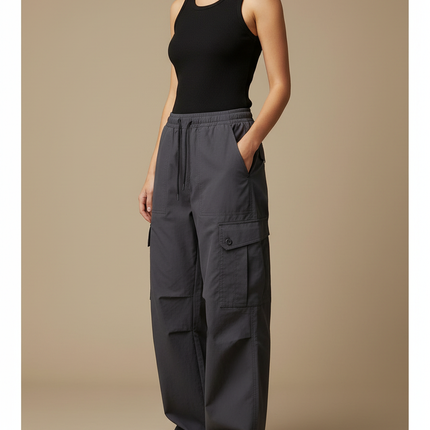 Pantalon Cargo Gris Ample Décontracté Urbain Léger - Polyester