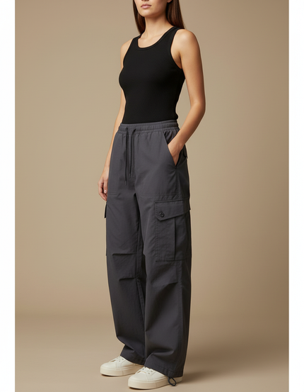 Pantalon Cargo Gris Ample Décontracté Urbain Léger - Polyester