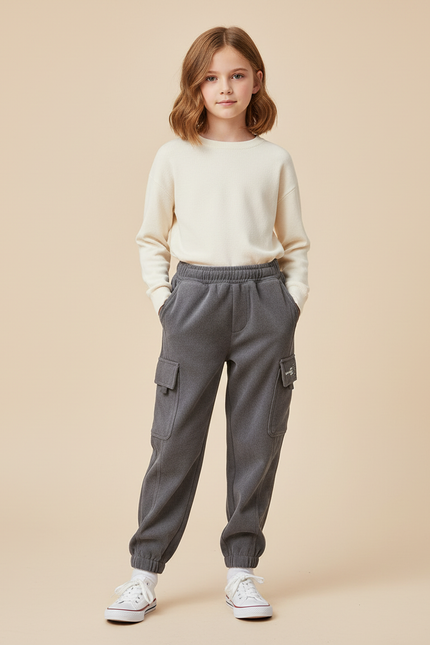 Pantalon Cargo Gris Enfant Molletonné Décontracté