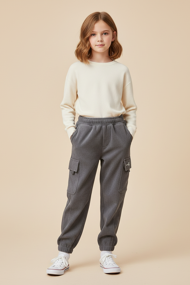 Pantalon Cargo Gris Enfant Molletonné Décontracté