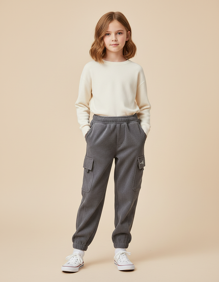 Pantalon Cargo Gris Enfant Molletonné Décontracté