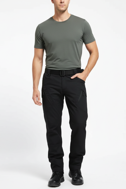 Pantalon Cargo Noir Homme Tactique Multipoches Slim - Polyester