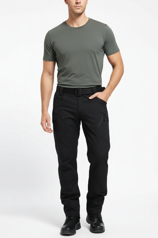 Pantalon Cargo Noir Homme Tactique Multipoches Slim - Polyester