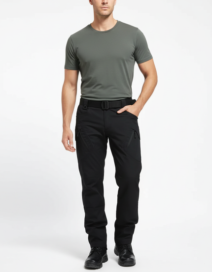 Pantalon Cargo Noir Homme Tactique Multipoches Slim - Polyester
