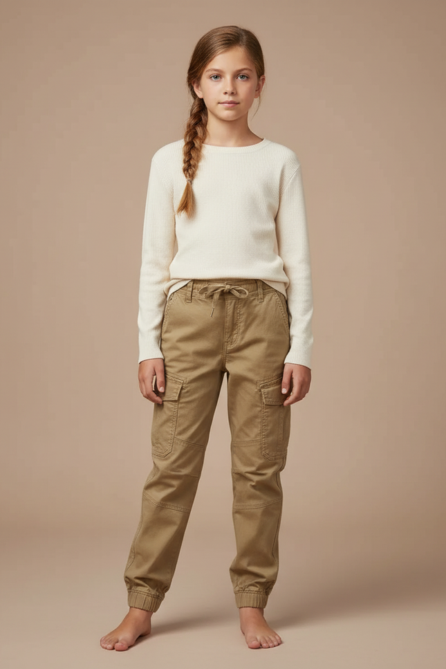 Pantalon Cargo Kaki Coton Multipoches Enfant Jogger
