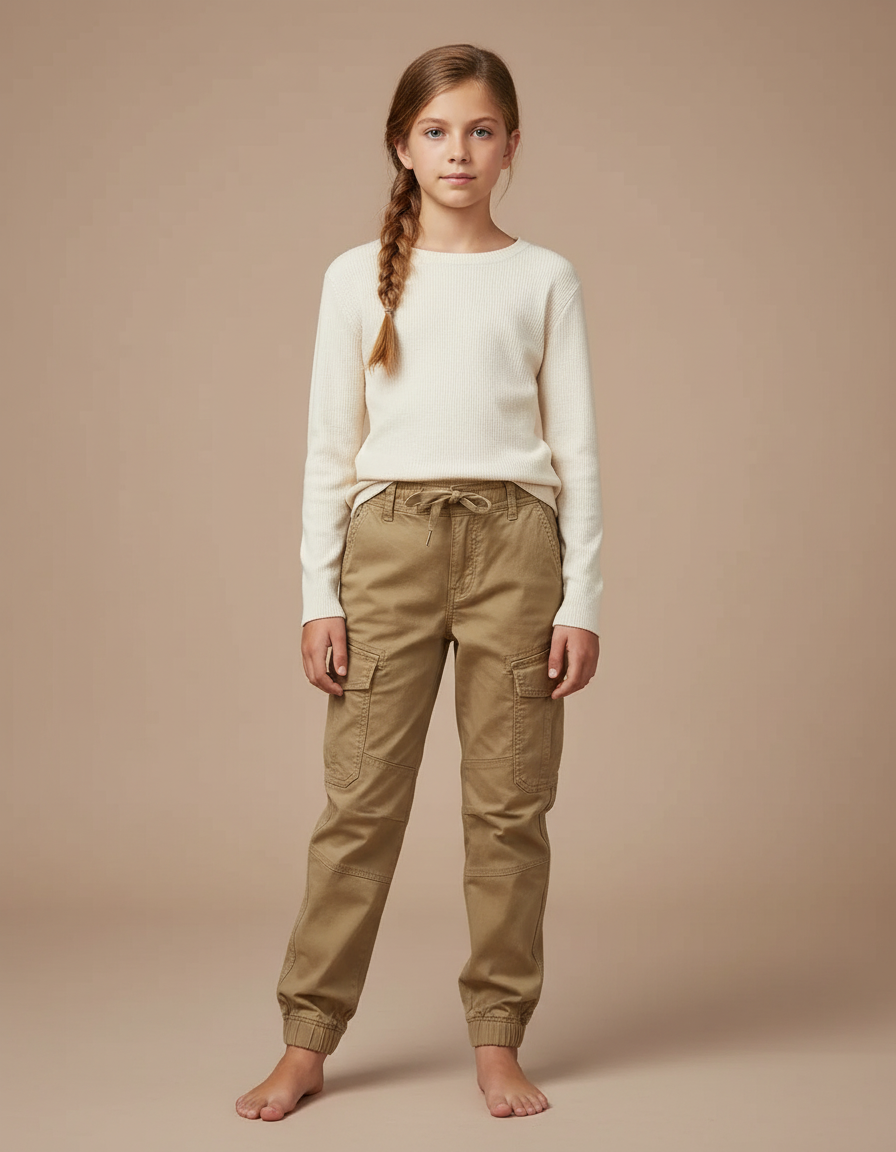 Pantalon Cargo Kaki Coton Multipoches Enfant Jogger