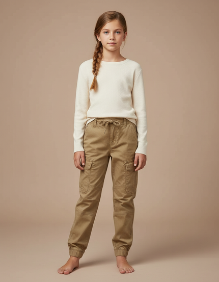 Pantalon Cargo Kaki Coton Multipoches Enfant Jogger