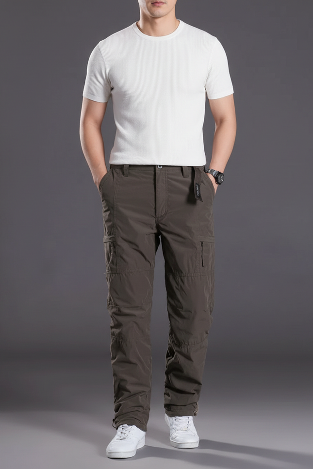 Pantalon Cargo Homme Marron Ample Multipoches Décontracté - Kaki Polyester