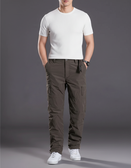 Pantalon Cargo Homme Marron Ample Multipoches Décontracté - Kaki Polyester
