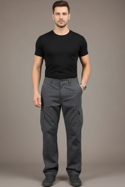Pantalon Cargo Homme Gris Décontracté Multipoches Ample - Toile