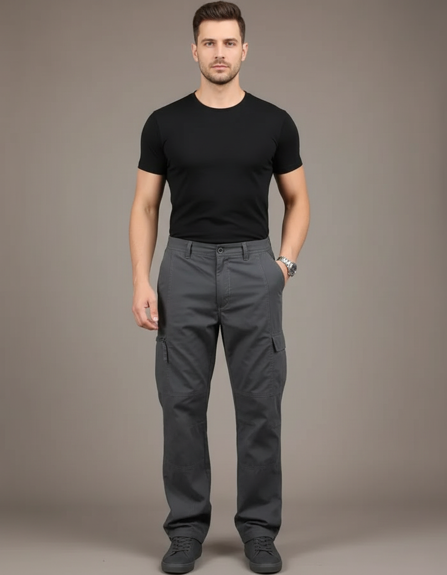 Pantalon Cargo Homme Gris Décontracté Multipoches Ample - Toile