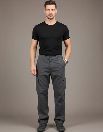 Pantalon Cargo Homme Gris Décontracté Multipoches Ample - Toile