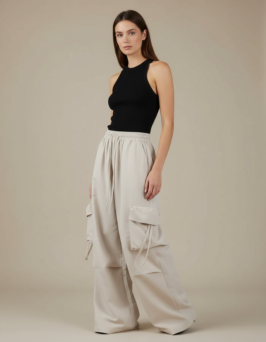 Pantalon Cargo Chic - Beige Gabardine