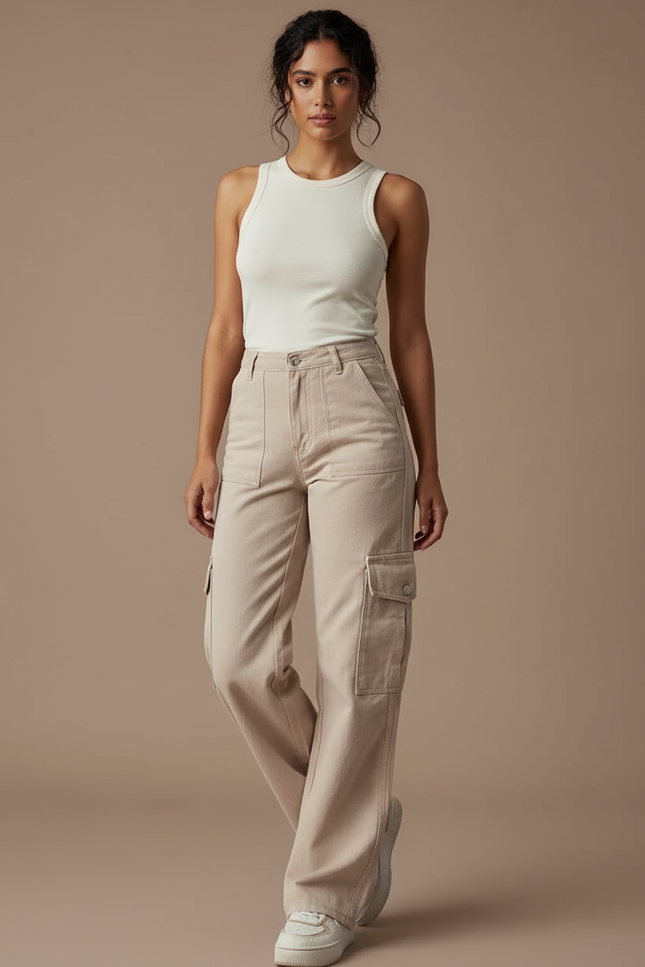 Pantalon Cargo Beige Ample Multipoches Style Urbain - Toile