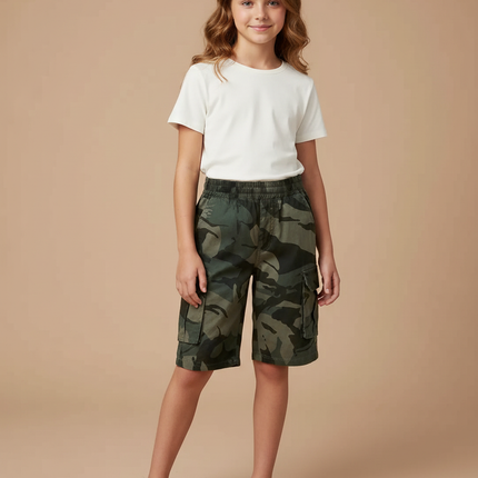 Pantalon Cargo Camouflage Vert Coton Décontracté Enfant
