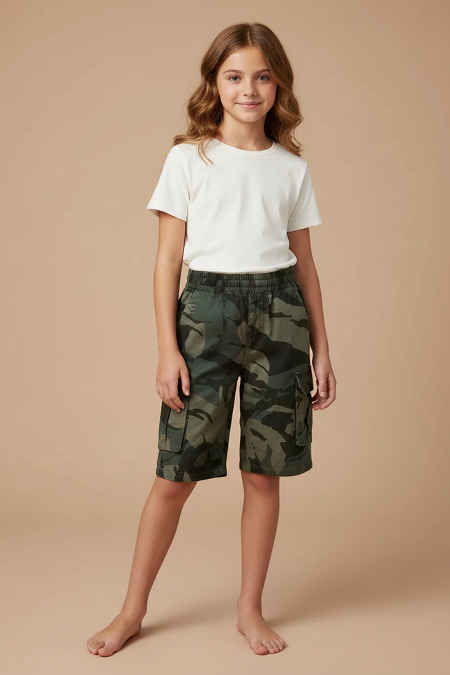 Pantalon Cargo Camouflage Vert Coton Décontracté Enfant