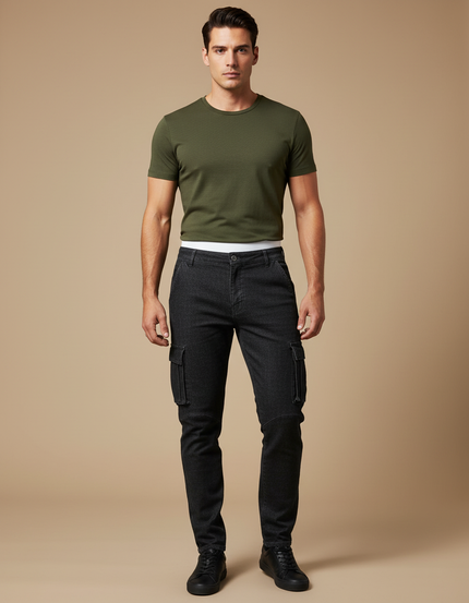 Pantalon Cargo Noir Slim Denim Multipoches Homme - Jean