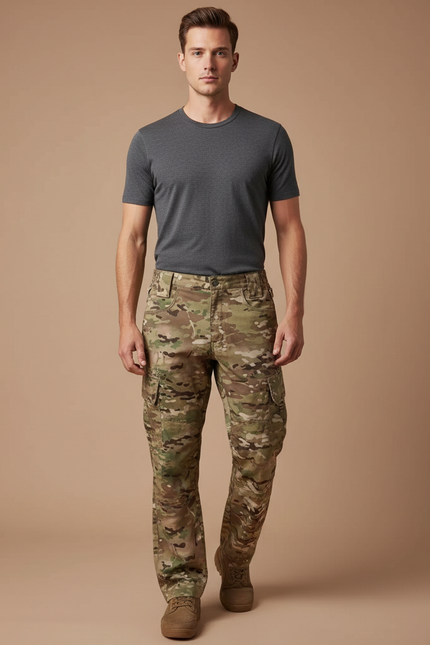 Pantalon Cargo Militaire Camouflage Multipoches Homme - Multicolore Toile