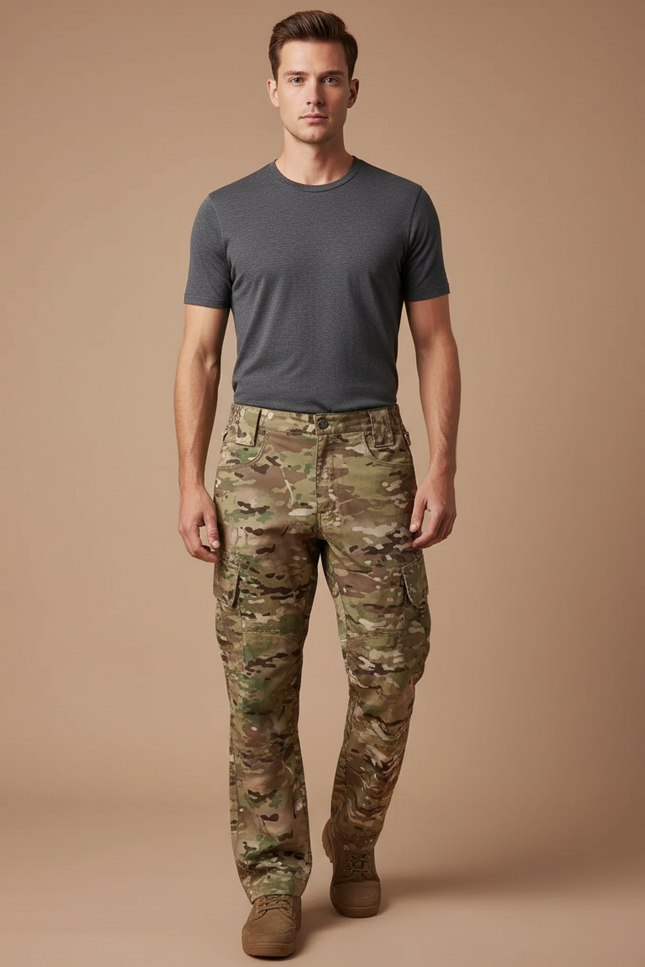 Pantalon Cargo Militaire Camouflage Multipoches Homme - Multicolore Toile