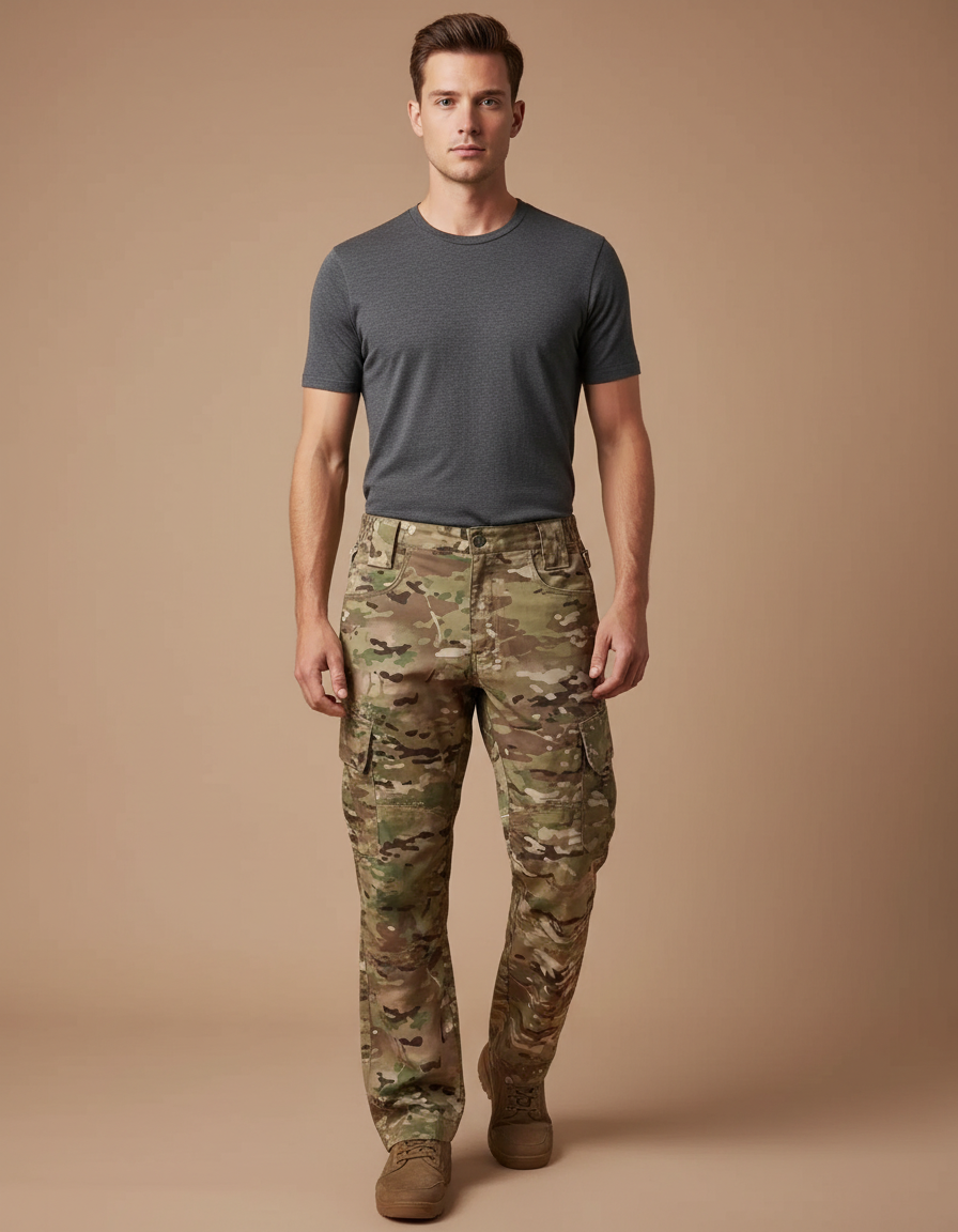 Pantalon Cargo Militaire Camouflage Multipoches Homme - Multicolore Toile