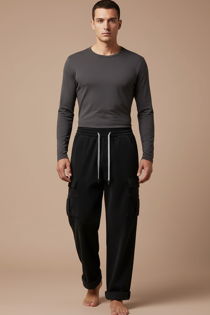 Pantalon Velour Cargo Homme - Noir Cordé