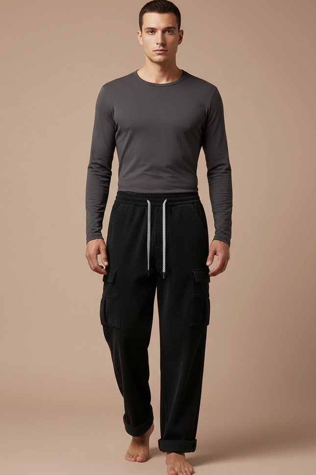 Pantalon Velour Cargo Homme - Noir Cordé