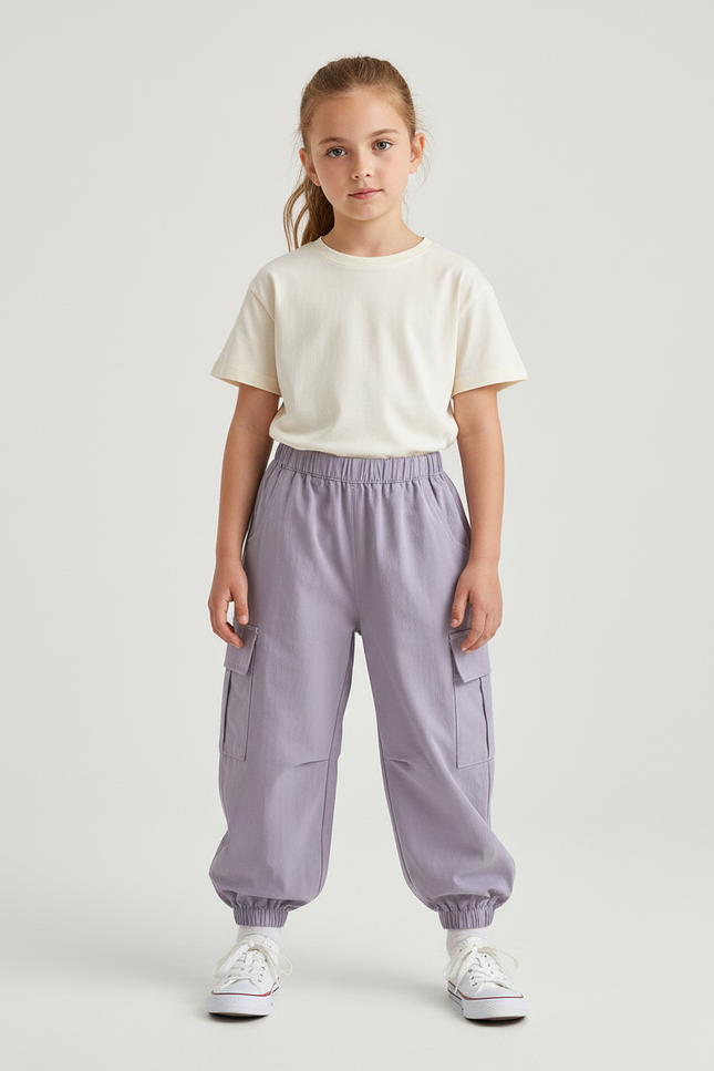 Pantalon Cargo Violet Ample Coton Enfant