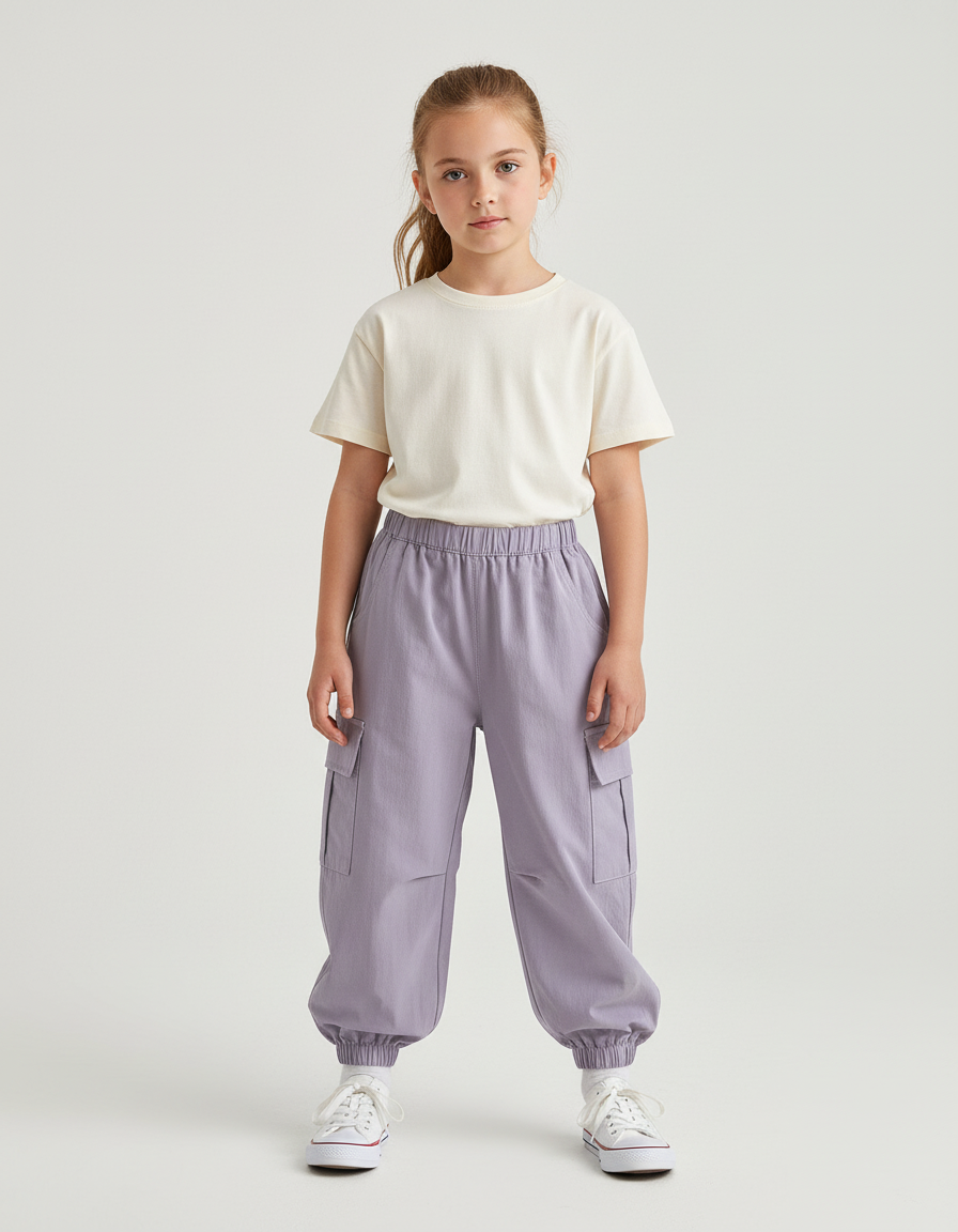 Pantalon Cargo Violet Ample Coton Enfant