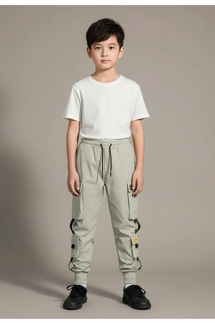 Pantalon Cargo Gris-vert Ample Multipoches Enfant - Kaki Polyester